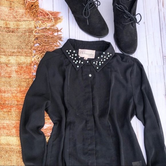 Philosophy Small Semi Sheer Pearl Button Up Black - Picture 7 of 7